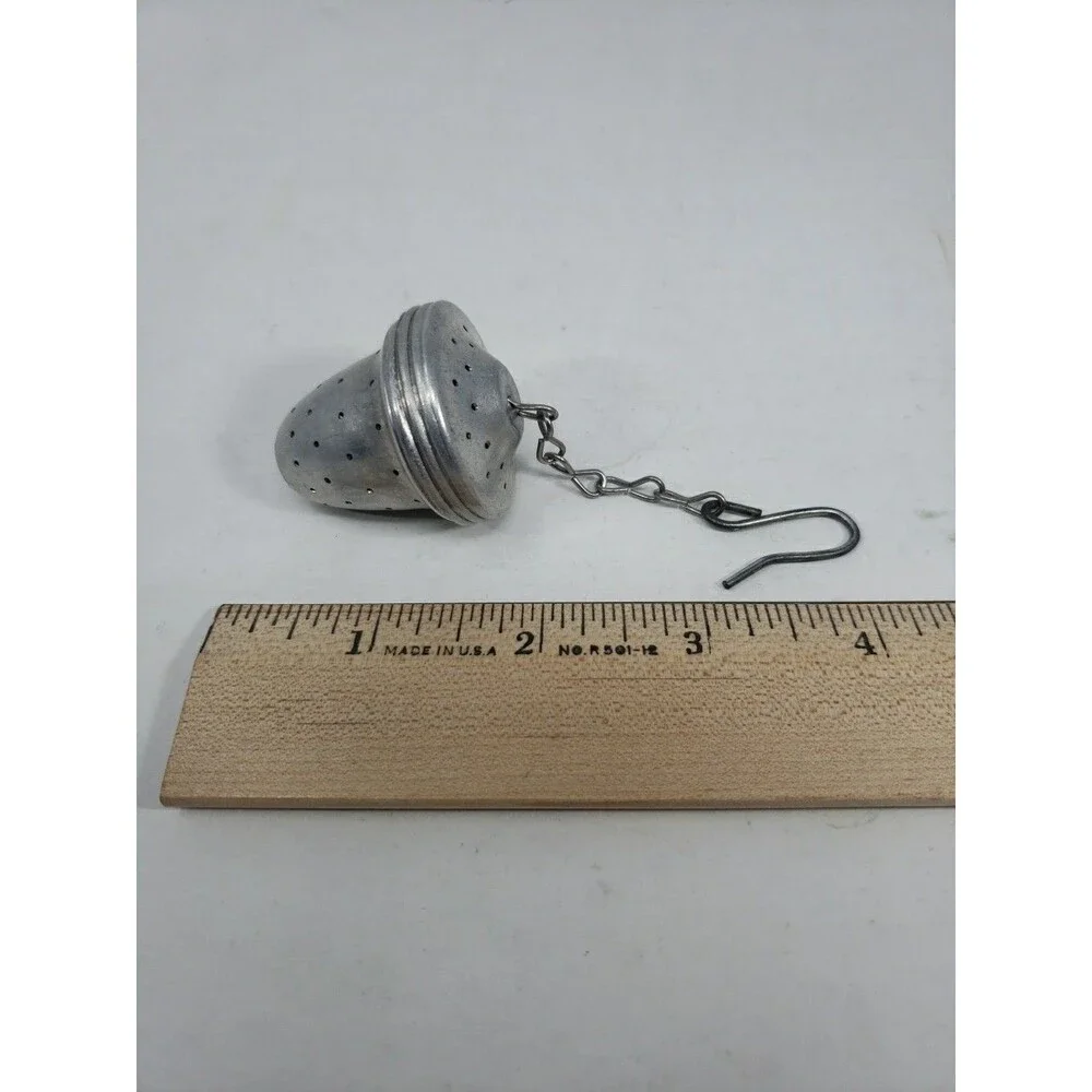 Vintage MCM Aluminum Acorn Shaped Tea ball Infuser Strainer with Hook & Chain